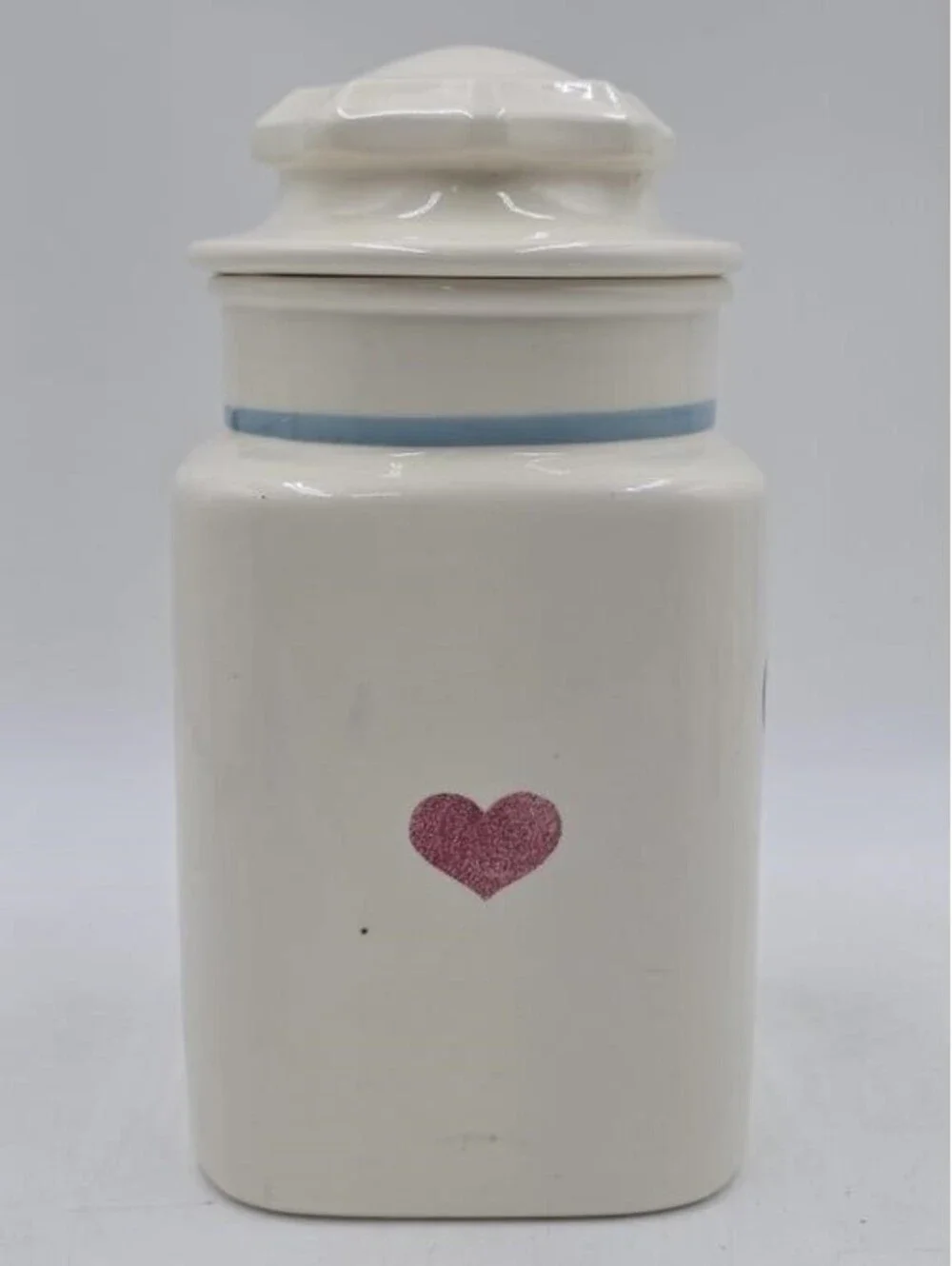 Metlox California Pottery Cookie Jar Vintage Country Heart Blue Canister White